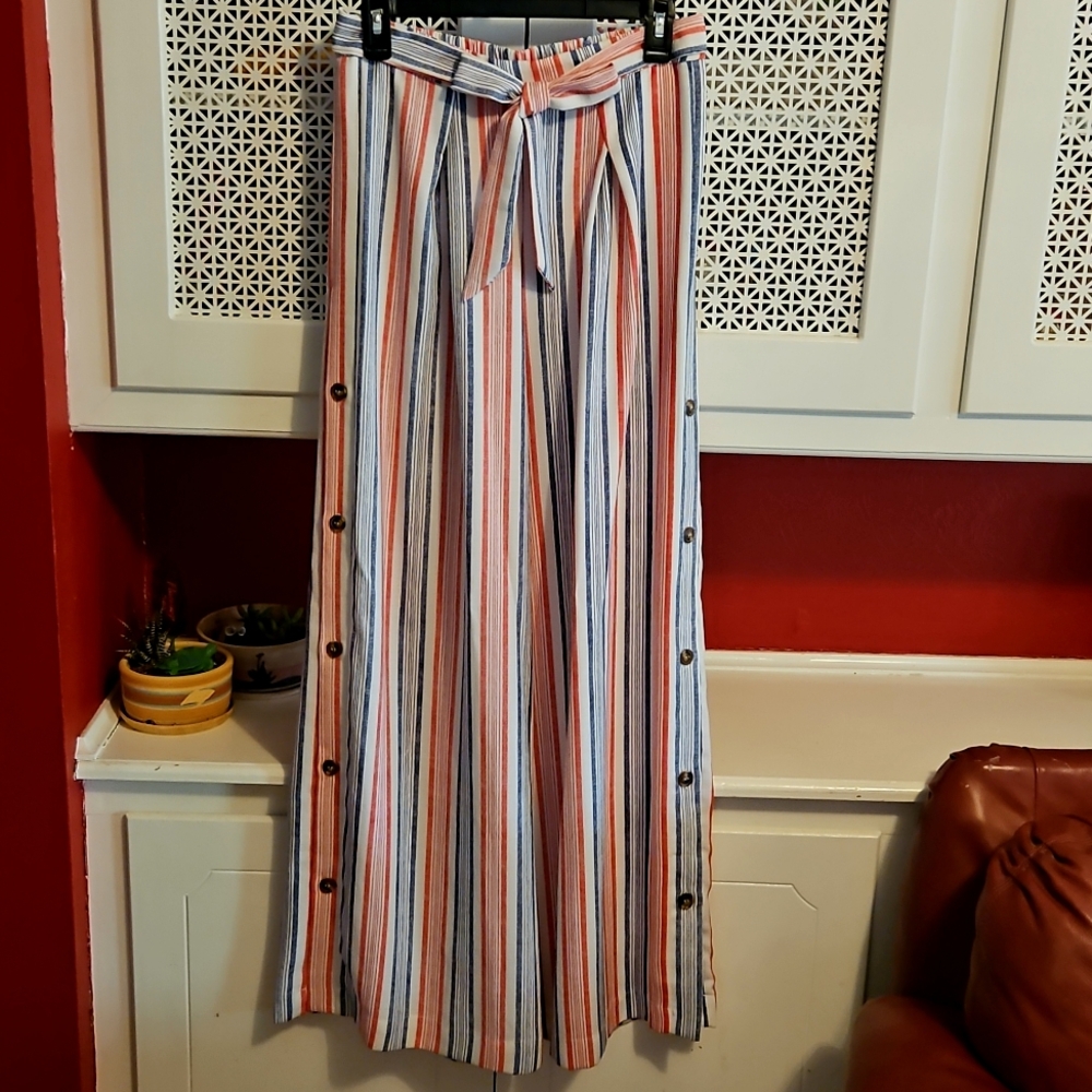 Striped Wide-Leg Pants with Tie Waist